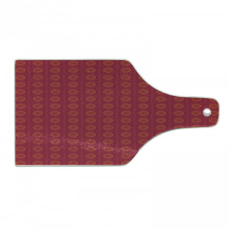 

Ethnic Cutting Board Image with Abstract Detailed Sun Inspired Pattern Art Print Decorative Tempered Glass Cutting and Serving Board Wine Bottle Shape Scarlet and Maroon by Ambesonne