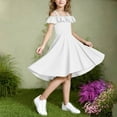 thumbnail image 6 of Delliss Summer Girls' Solid Color Camisole Off Shoulder Dress Knee Length High Low Hem Flowing Sleeve Casual Dress 6-15 Years, 6 of 8