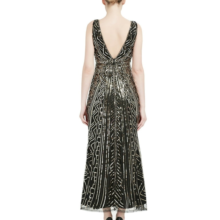 SWSMCLT Women's Evening Gown Cocktail Maxi Dresses Sleeveless Dress Sequin  Gala Sundres Black Gold 14 - Walmart.com