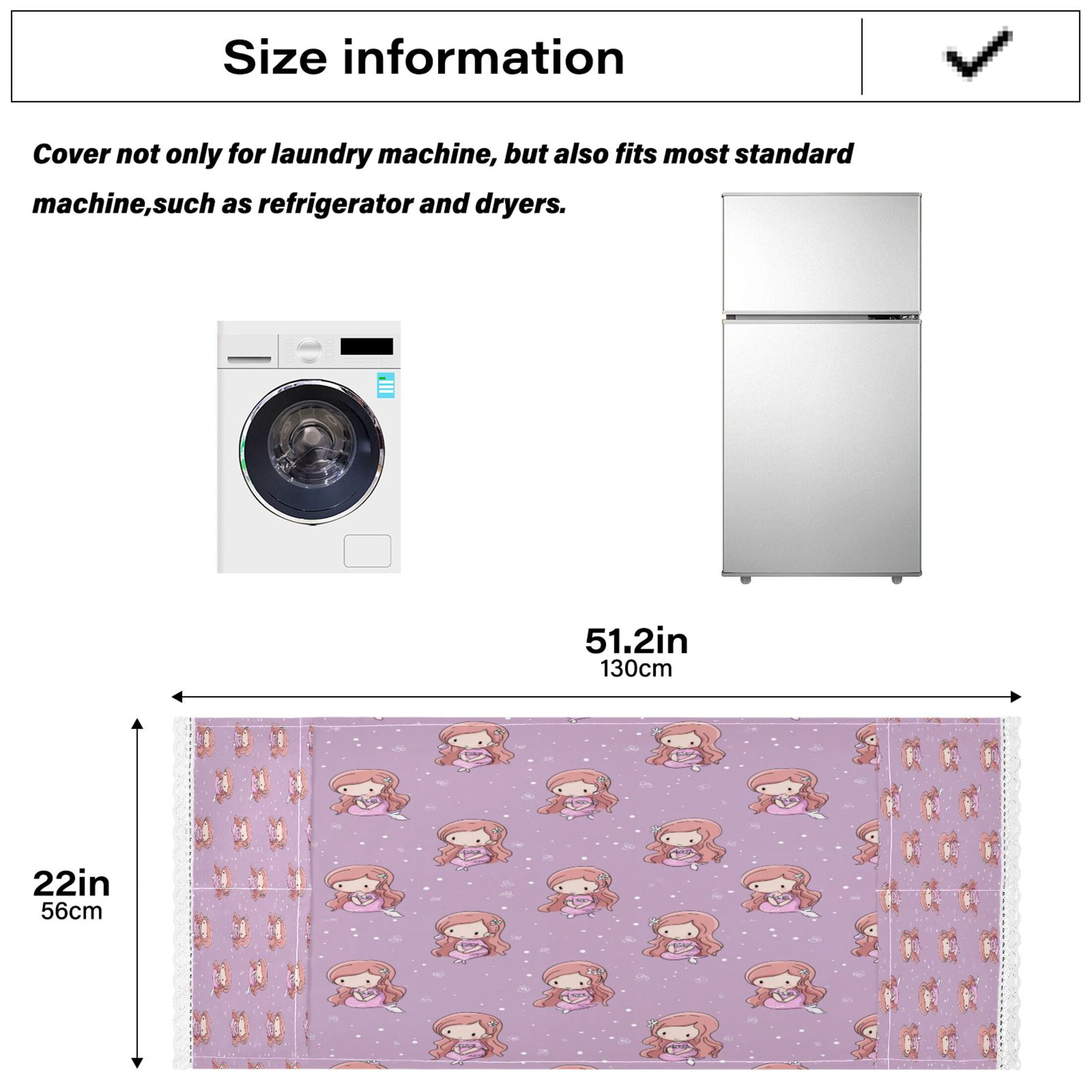Dustproof Washing Machine Cloth Washer and Dryer Top Covers, Fridge Dust Cover, With Storage Bags Cartoon Mermaid Pattern
