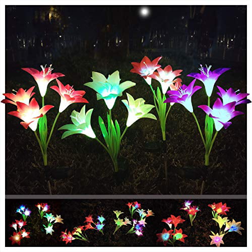 2X 5 LED Solar Power Rose Flower Stake Lights Outdoor Garden Path Luminous Lamps 