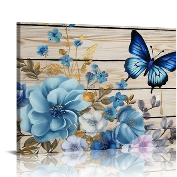 COMIO Butterfly Bathroom Decor Bible Verse Inspirational Wall Art Canvas Christian Home Decorations Blue Flower Prints Wall Pictures Artwork for Home Walls Grace Canvas Art Room Decor