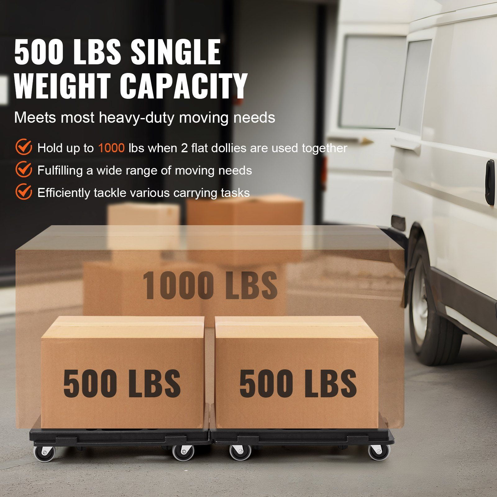 2-Pack Heavy Duty Furniture Dolly, 500 lbs Capacity Each, 4-Wheel Moving Rollers, Flat Cart for Furniture & Appliances, Interlocking Design, Portable, Black