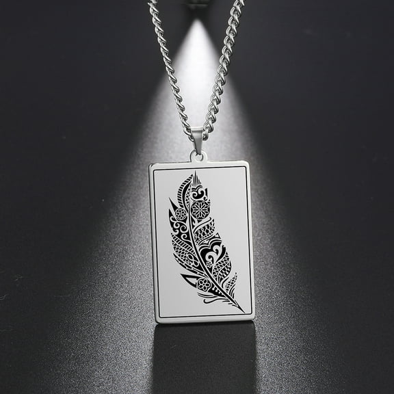 EUEAVAN Silver Plume Pendant Stainless Steel Necklace Jewelry