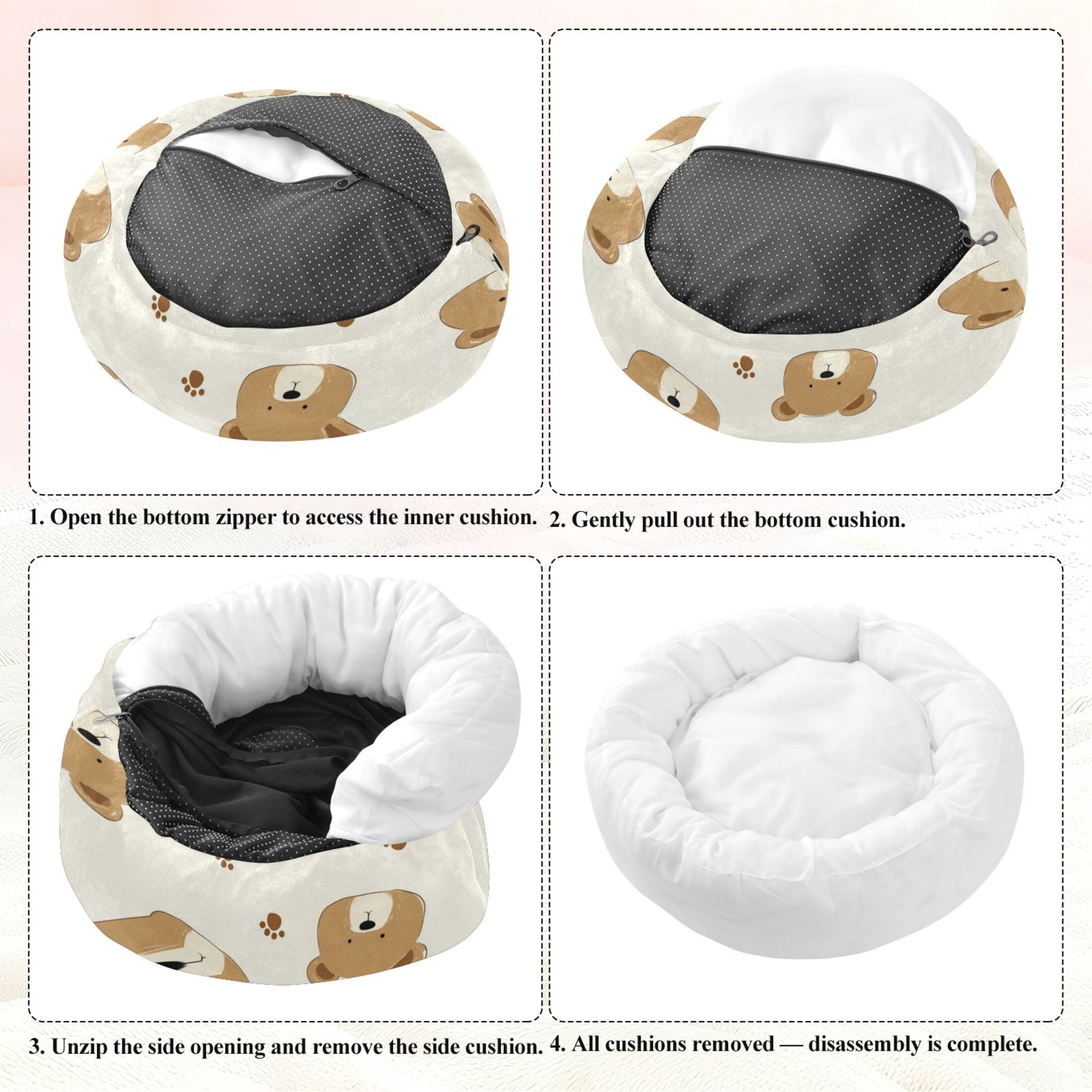 Iauyy Pet Couch Donut Cat Bed for Indoor Cats/Small Dogs Washable & Machine with Non-slip Bottom Calming Cat Furniture, Many Bear (S)