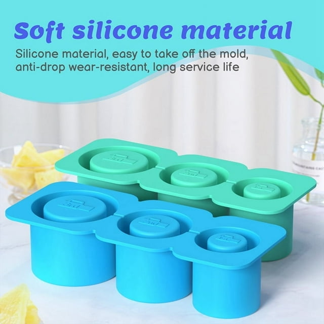 Molde de hielo para vasos, máquina de hielo de silicona con tapa para hacer 3 moldes de hielo cilíndricos huecos, amarillo