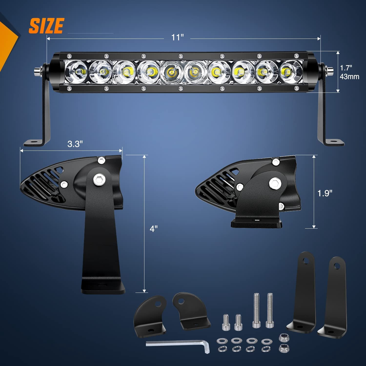 Nilight 2PCS 11 Inch 50W Super Slim Flood Led Light Bar 5000LM Driving Fog Light Single Row Off Road led Lights for Jeep - 2 Style Mounting Brackets