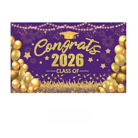 Purple and Gold Class of 2026 Banner Congrats Graduation Decorations - Large Graduation Backdrop, Congratulations Banner Grad Party Decorations Class of 2026-71x43 Inch