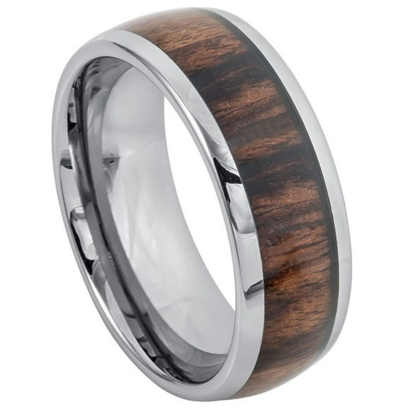 Custom Personalized Engraving Wedding Band Ring Set for Him & Her Titanium Band 8mm Titanium Ring High Polished Domed with Santos Rosewood Inlay