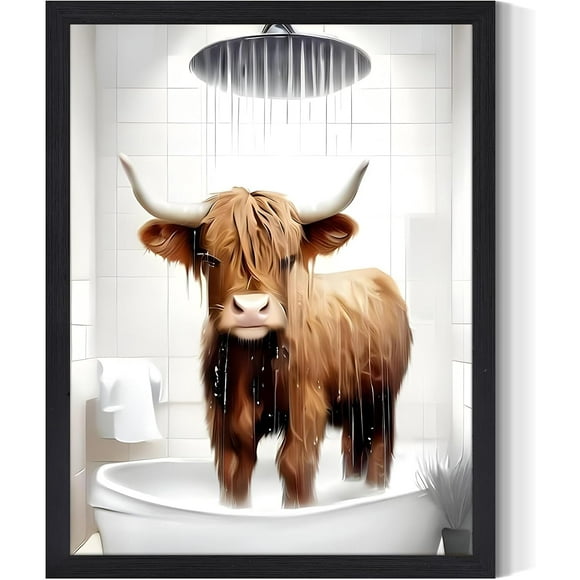 Myhong.1 Highland Cow FPosterny Bathroom Decor Wall Art, Highland Cow Art Prints, Rustic Farmhouse Bathroom Wall Decor, FPosterny Signs Animal Canvas Wall Poster 16*24inch