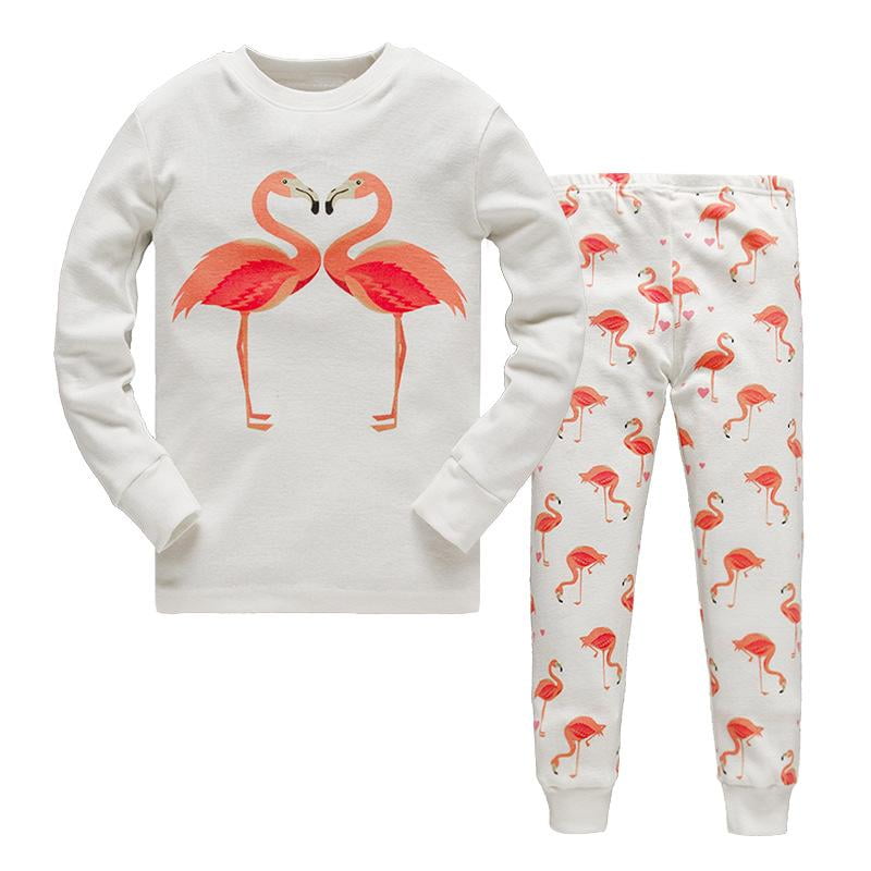2T-7T Girls Flamingo Pajama Set Toddler Pjs Long Sleeve Night Sleepers Kis Loungewear