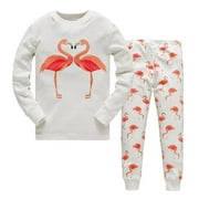 Kalikulu 100% Cotton Girls Flamingo Pajamas Long Sleeve Toddler Pjs Kids Sleepwear 2T