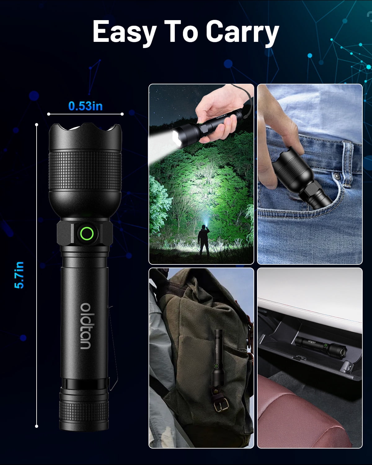 Oldtan Rechargeable Flashlights with High Lumens, Mini Metal Flashlights for Outdoor,2 Pack (Black)