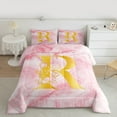 thumbnail image 2 of Homewish Pink Initial Letter R Bedding Comforter Set, Romantic Anniversary Rose Twin Comforter Sets, Modern Fashion Marble Reversible Bedding Set, Breathable Home Decor, 2-Piece, 2 of 8