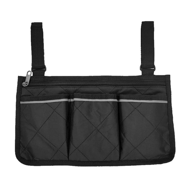 Bolsa lateral para reposabrazos de silla de ruedas con múltiples bolsillos y gran capacidad, organizador de almacenamiento para silla de ruedas, color negro