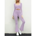 thumbnail image 2 of Liacowi Women 2 Piece Tracksuits Sets Solid Color Long Sleeve Square Neck Cropped Tops Elastic Waist Flared Pants Casual Loose Fit Yoga Activewear Workout Outfits Sets, 2 of 7