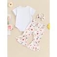 thumbnail image 4 of Bagilaanoe 3pcs Newborn Baby Girl Pants Set Short Sleeve Romper Tops + Daisy Flare Trousers + Headband 3M 6M 12M 18M Infant Casual Clothes, 4 of 7
