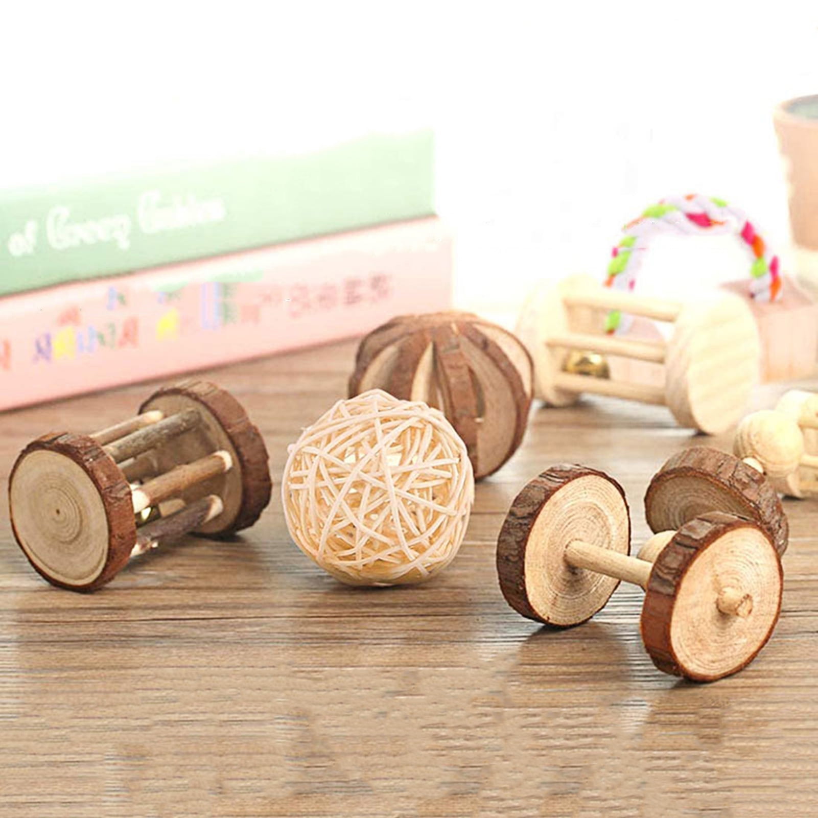 DOPI 8Pcs/Set Molar Toy Long Lifespan Relieve Anxiety Wood Hamster Wooden Toy Set for Chinchillas