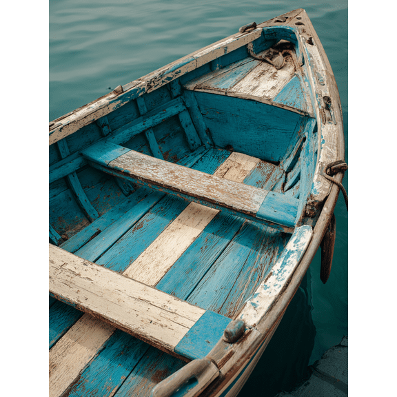 UXIEQU Vintage Blue Wooden Boat Canvas Wall Art 15.75x11.81 Inches