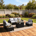 thumbnail image 5 of LazySunsets 7 Pieces Outdoor Wicker Patio Furniture Set, 8 Inch Widened Armrest Rattan Sectional Conversation Sofa with Gray Cushions & Fire Pit Table, All-Weather Backyard Garden Patio Set, 5 of 7