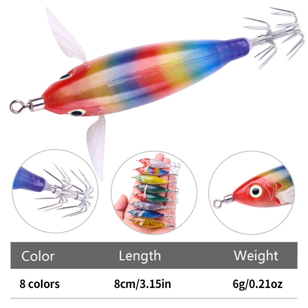 HENGJIA Squid Jig Shrimp Prawn Lures Luminous for Cuttlefish Octopus Fishing Lures 8PCS