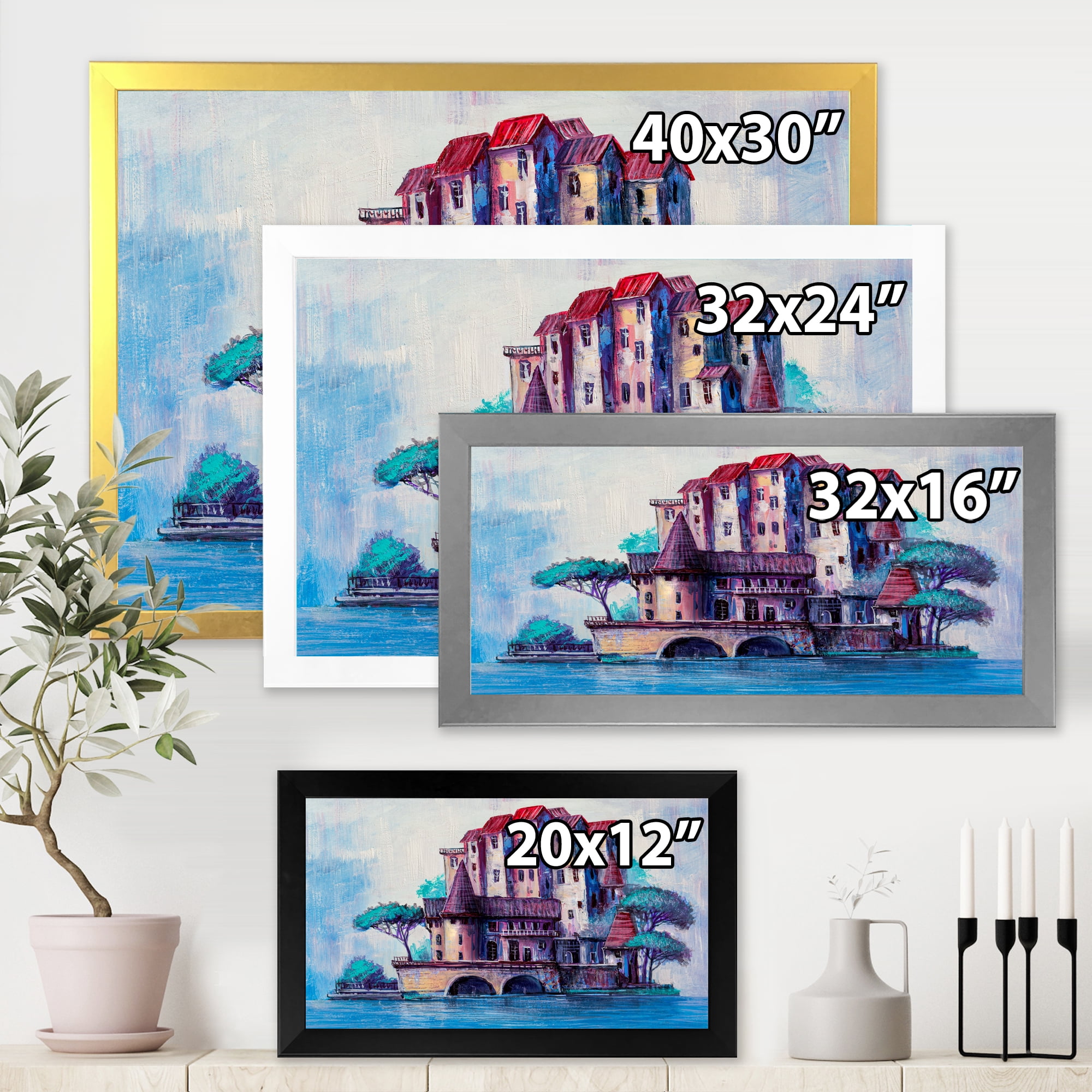 Designart 'Ancient City Skypscrapers By The Bridge' Traditional Framed Art Print
