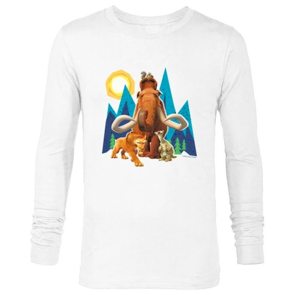 Ice Age Manfred Diego Sid and Scrat Cutout Mountains - Long Sleeve T-Shirt for Men - Customized-White