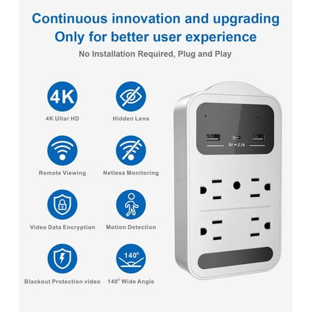 CAMDUCK Discreet Wall Outlet Style Security Camera, 4K Ultra HD, App Remote Access, Night Vision, Motion Alerts for Home Use