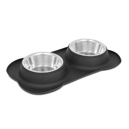 Internet's Best Bone Dog Bowl Set | Double Stainless Steel Pet Food Water Bowls | No Spill Silicone Stand | Large Medium Breeds |