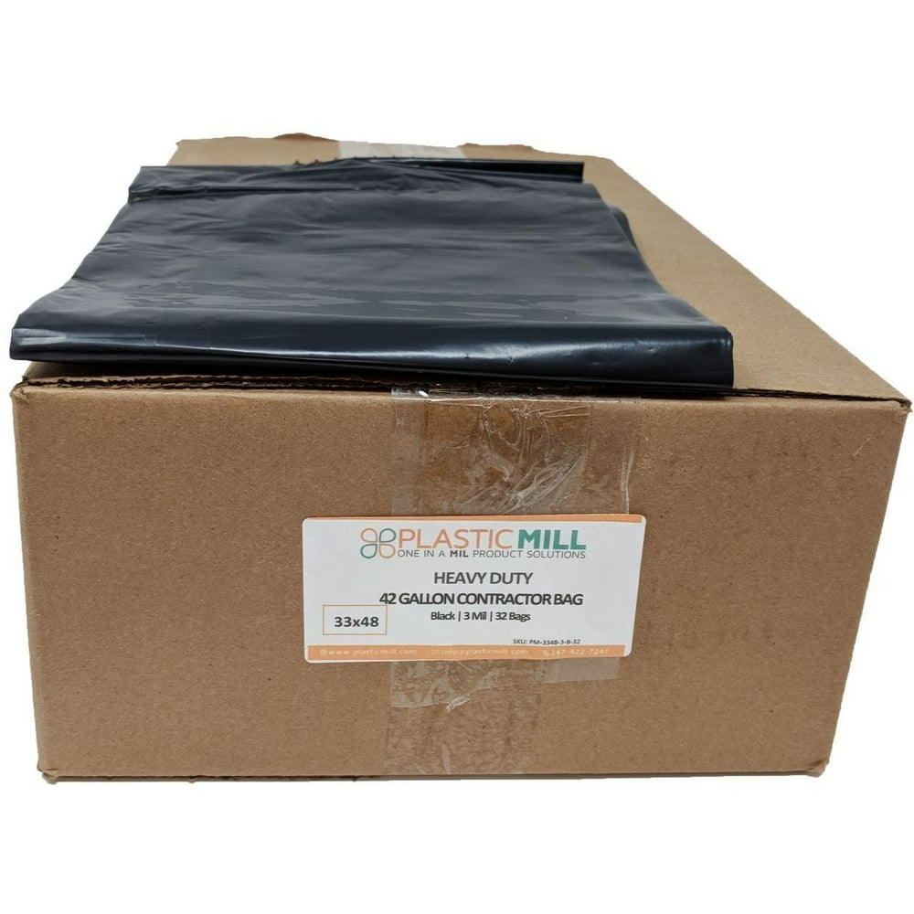 PlasticMill 42 Gallon, Black, 3 MIL, 33x48, 32 Bags/Case, Ultra Heavy