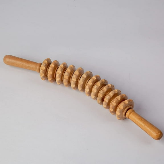Curved Wood Therapy Roller Massage Tools(Beech), Lymphatic Drainage, Wooden Massage & Muscle Roller Stick | Maderoterapia Rolling Body Massager for Pain Relief,| 17.3 inches