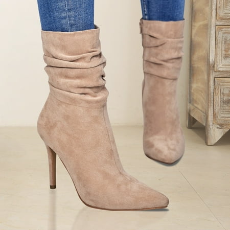 

Women s Pointed Toe Stiletto Heeled Short Boots Side Zipper Slouchy Boots Women s Footwear