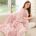 thumbnail image 3 of Faux Fur Blanket, Throw Blanket for Couch, Fluffy Blanket with Stretch Ruched Design, Ultra Soft Giftable Home Decor, 50x60 inches, Light Brown, 3 of 8