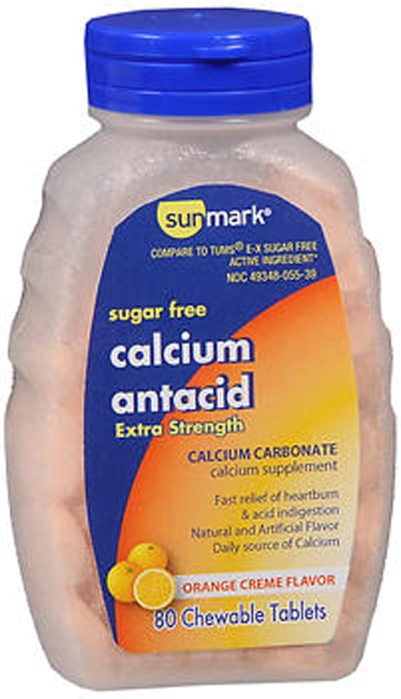 Sunmark Sugar Free Calcium Antacid Orange Crème Chewable Tablets, 80 Count