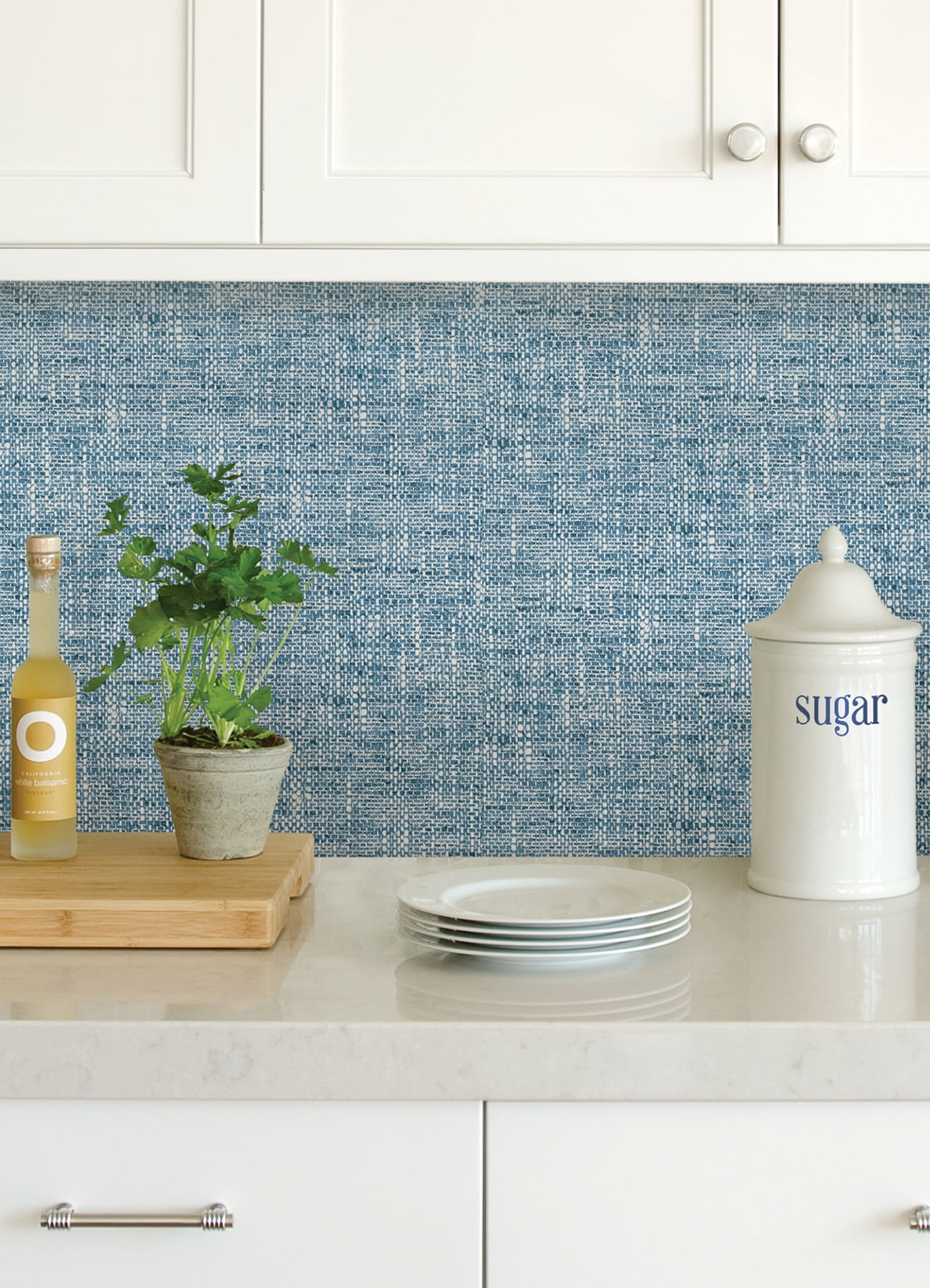 NuWallpaper Navy Poplin Texture Raised Ink Vinyl Peel And Stick Wallpaper, 216-in by 20.5-in, 30.75 sq. ft.