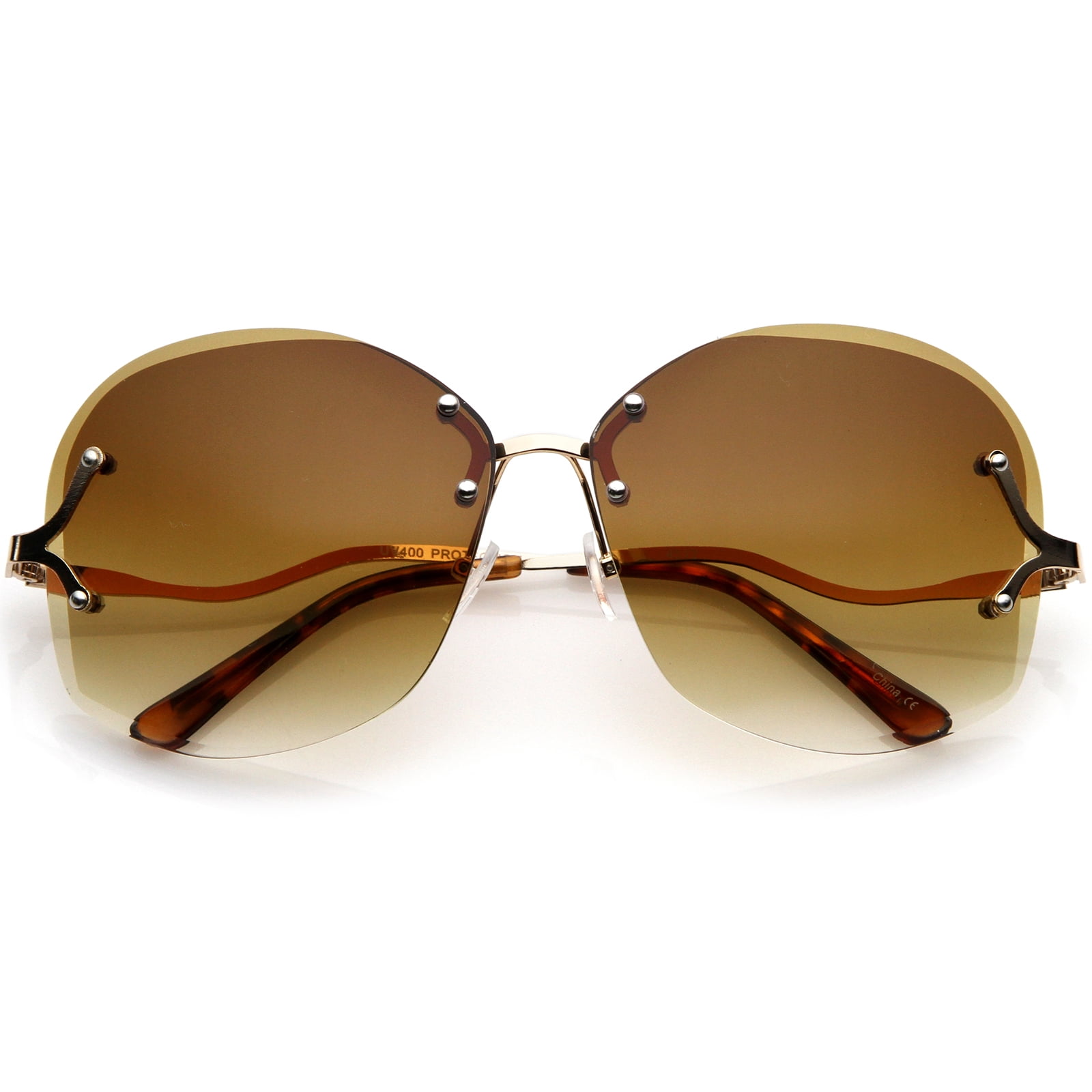 sunglass.la Women's Curved Metal Arms Rivet Details Oversize Lens