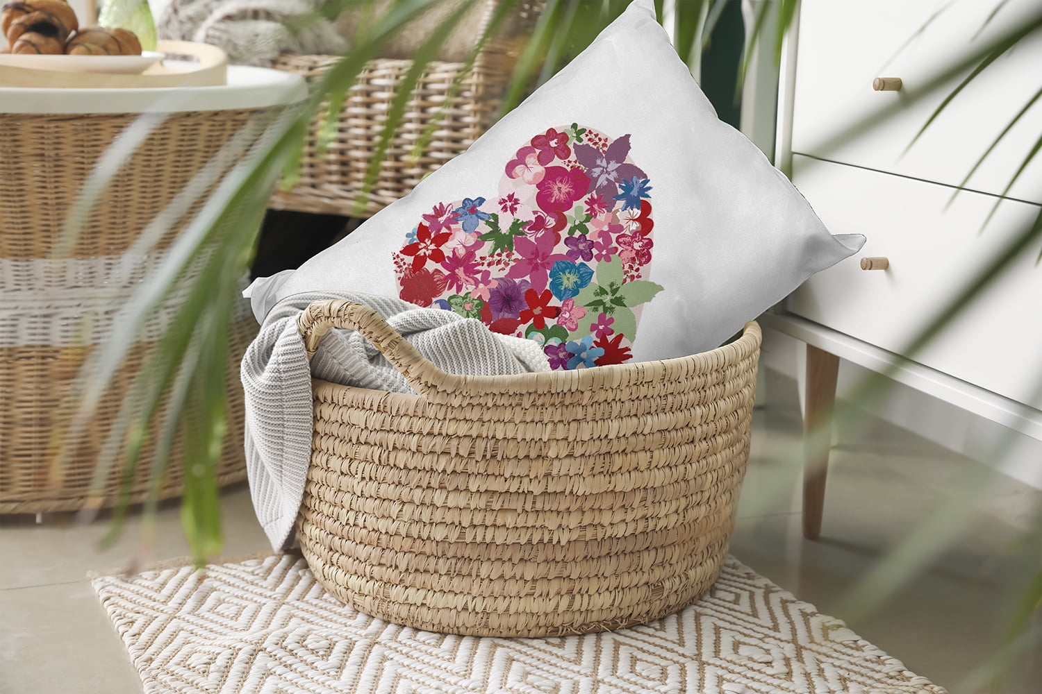 20" x 14" Simply Daisy Flowery Heart Polyester Indoor/Outdoor Pillow, Pink Qty 1