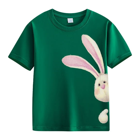 Ruyang Easter Short Sleeve Shirt for Girls 2025 Trendy Cute Bunny Graphic Print Crewneck Tunic Blouse Casual Sport Tops