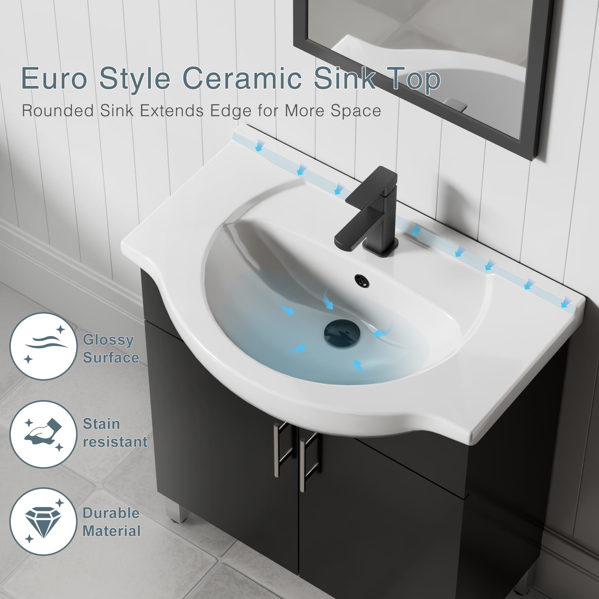 Eclife 30" Freestanding Single Bathroom Vanity with Euro Ceramic Sink and Faucet