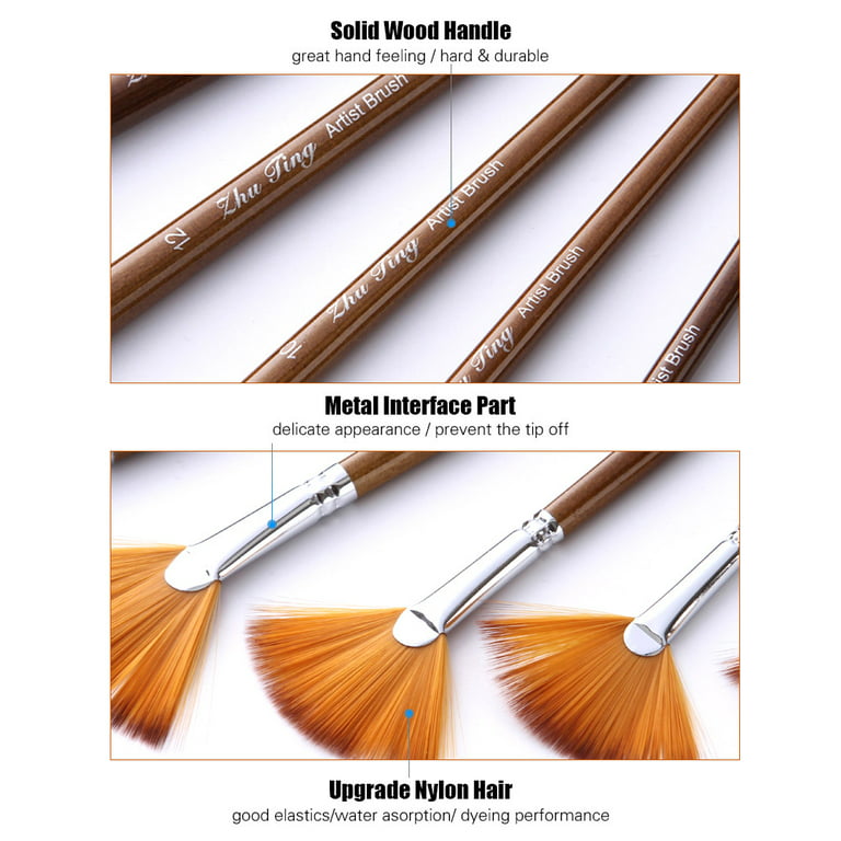 5 Pcs/Pack Fan Shape Paint Brush Set Nylon Hair Drawing Supplies