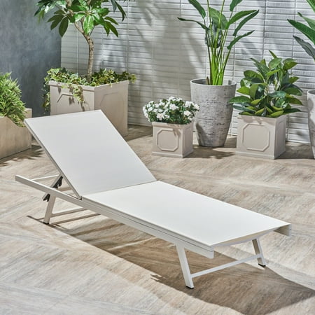 Noble House Tristian Aluminum Outdoor Chaise Lounge - White
