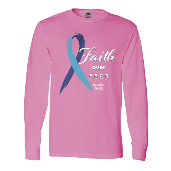 Inktastic Faith over Fear Hydrocephalus Awareness with Blue Ribbon Long Sleeve T-Shirt