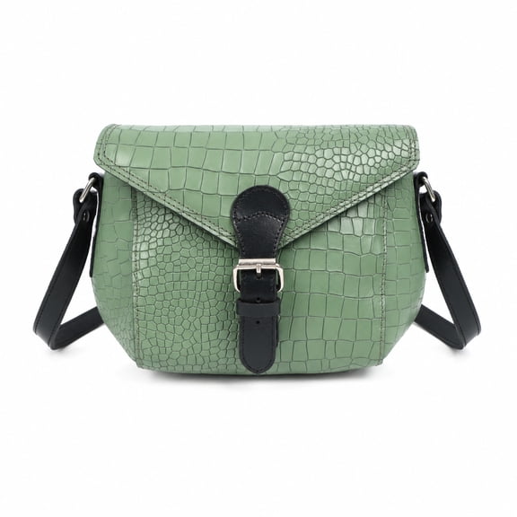 Cinni Women’s Green Genuine Leather Croc-Embossed Crossbody Sling Bag