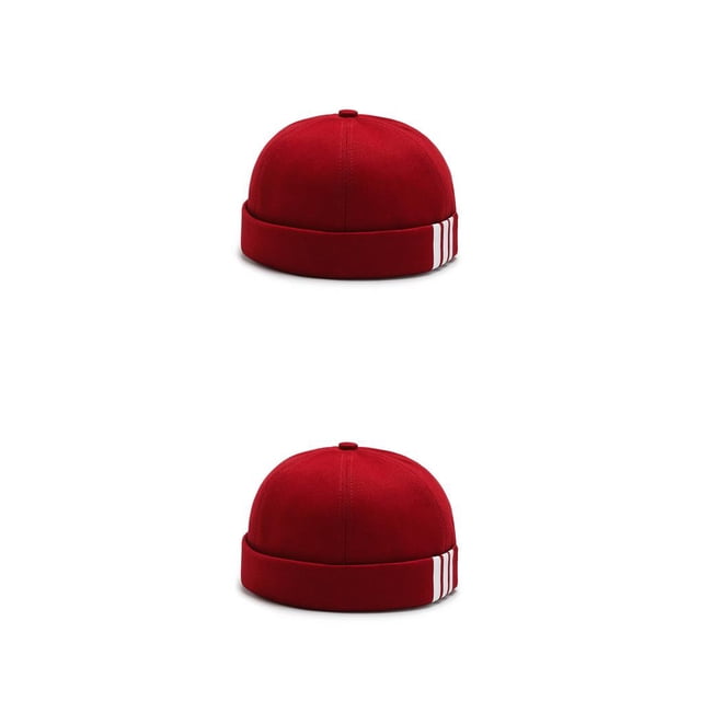 tamizeot Fashion Skullcap 3 Stripes Print Retro Sailor INS Style Bucket Docker Caps Brimless Solid Color Hat Bonnet Dancing Red 2Set