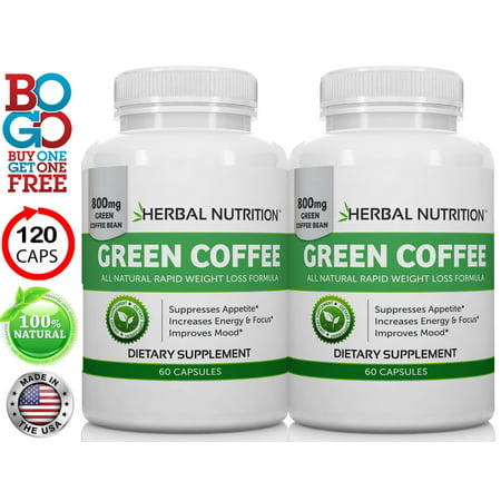 BOGO Sale - Pure Green Coffee Bean Extract - Two 60 Count Bottles, 120 Capsules, 800mg At 50% (Best Pure Green Coffee Bean Extract)