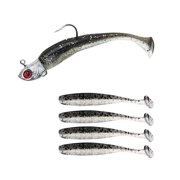 Cebos de pesca, señuelos duros de silicona, aparejos de pesca realistas portátiles con anzuelo Negro