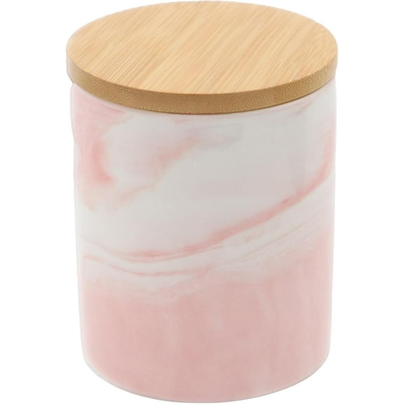 The Perfect Size Jar- 16oz 0.5L Ceramic Pink Marble Bamboo Lid Food Tea Coffee Kitchen Canister Storage