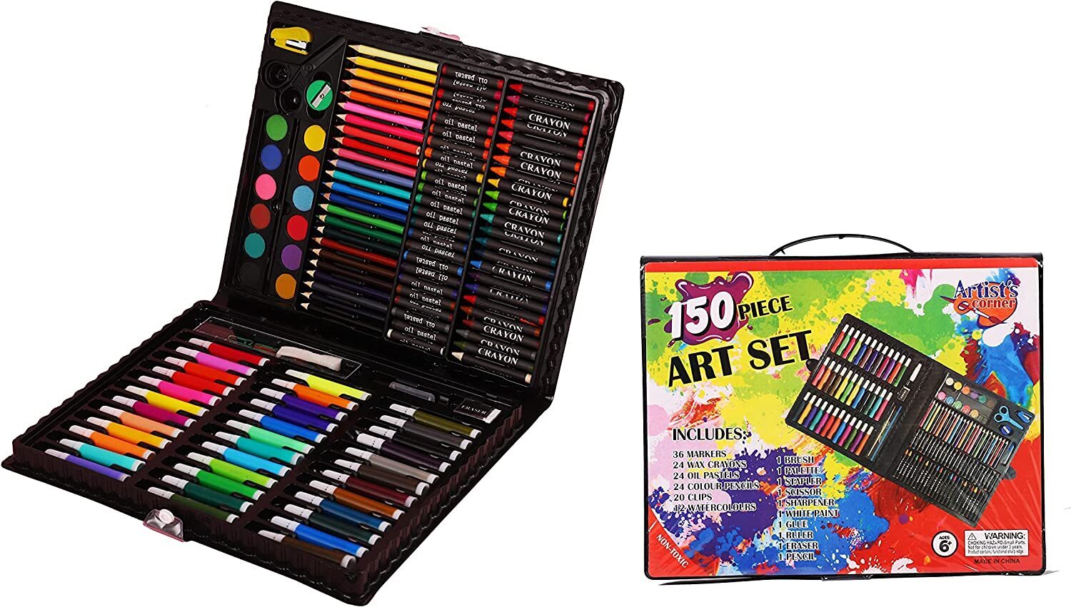 150-Piece Art Set, Deluxe Professional Color Set, Art Kit for Kids and  Adult, With Compact Portable Case (Black)