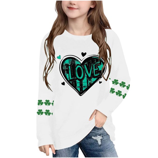 Blusas y camisas de manga larga con cuello redondo, moda del Día de San Patricio, blusa informal con estampado bonito de manga larga para niños y niñas.
