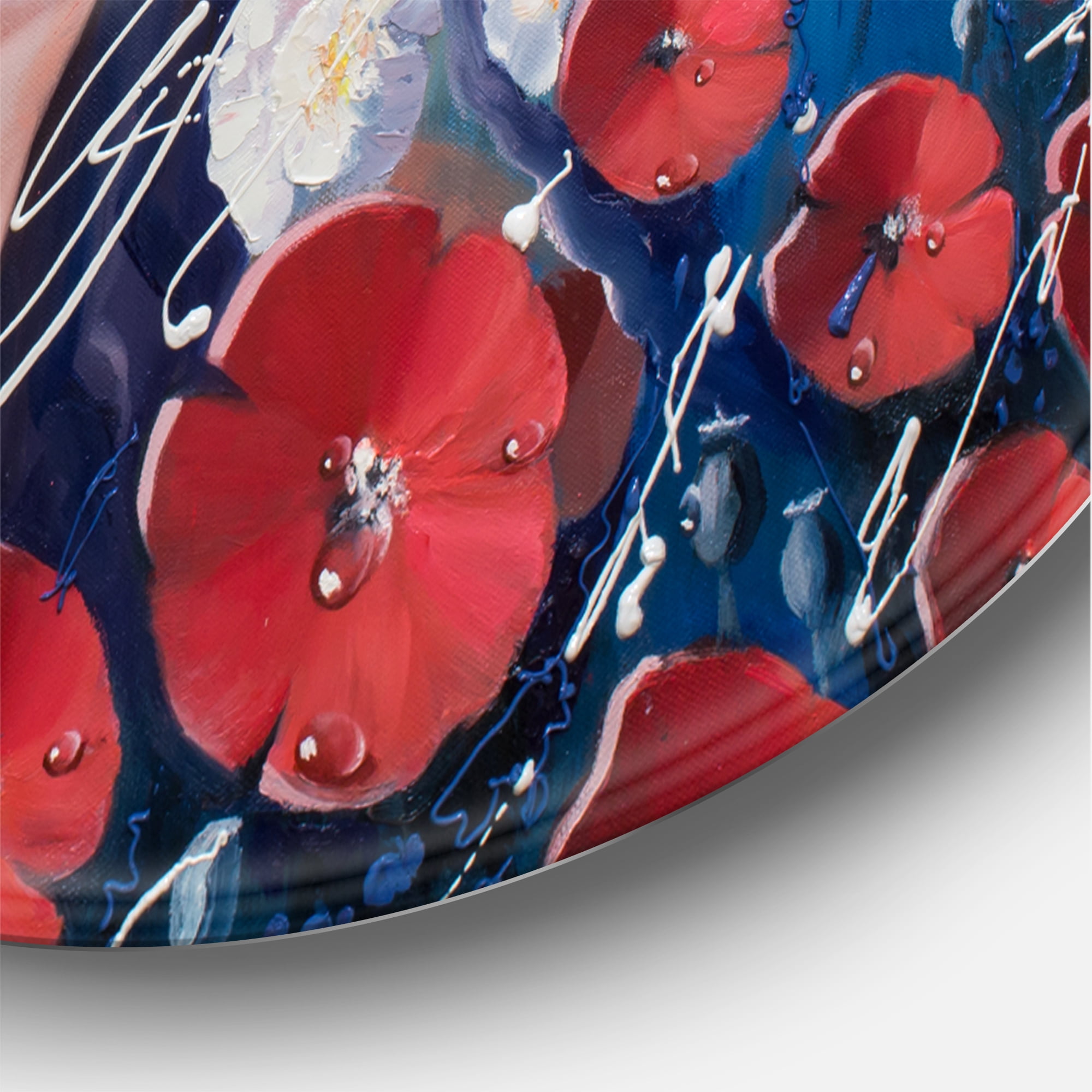 Designart 'Portrait Of A Young Lady With Red & White Flowers' Traditional Circle Metal Wall Art 11x11 - Disc of 11